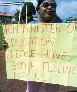 One protestor begging the Education Minister’s attention