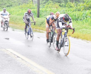 Riders on the East Bank of Demerara, overall winner Orville Hinds is at the back of the pack.