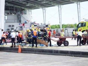 Ogle International Airport was abuzz as an emergency simulation was conducted yesterday.