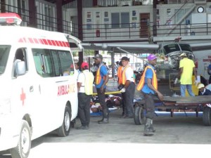 Ambulances were on site yesterday to transport victims to emergency centres as the Ogle International Airport simulated an emergency yesterday.