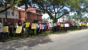 UG Workers protesting on the lawns of Office of the President on Thursday