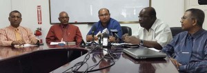 From left: GPL’s Deputy CEO, Ash Deonarine; CEO, Bharat Dindyal; Chairman, Winston Brassington; Board member, Carvil Duncan, and Divisional Director, Finance, Loris Nathoo.