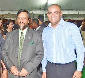 Bharrat Jagdeo was granted a doctorate by Dr. Rajendra Pachauri (l) in February 2012. 