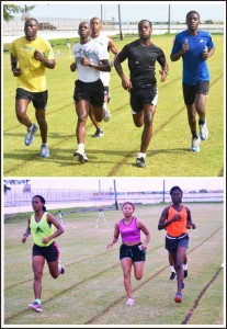 Sweating it out! Male and female referees caught during the Fitness Run on Sunday last.  