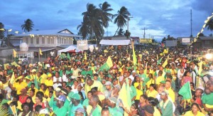 Party supporters at the APNU+AFC rally at Whim on Sunday 
