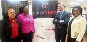  (From Left to Right) David E. Falconer, Manager, Sales & Business Development, CreditInfo, Jeannette Thomas, Customer Services Manager, GWI, Hakon Stefansson, CEO, Creditinfo Iceland and Judy Semple Joseph, CEO, CreditInfo Guyana.