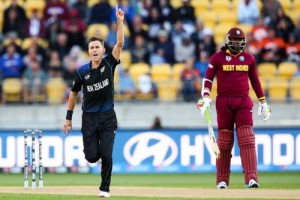 Trent Boult celebrates the wicket of Johnson Charles, New Zealand v West Indies, World Cup 2015, 4th quarter-final, Wellington, March 21, 2015 ©Getty Images