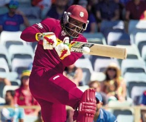West Indies batsman Chris Gayle plays a shot during the 2015 World Cup Pool B match against India in Perth, Australia, recently. (PHOTO: AFP)