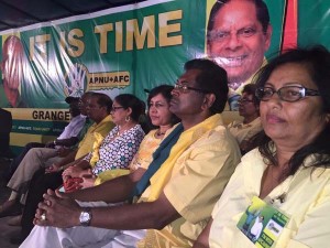 Members of the APNU/AFC coalition  at the rally last evening.