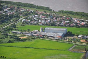 An aerial view of a local rice mill.