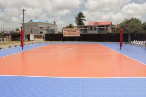 The newly set up volleyball court at the Pourt Mourant ground.