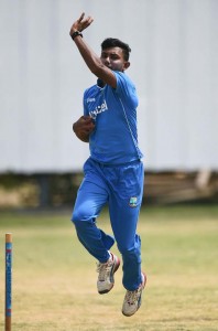 Devendra Bishoo bowls in the nets ahead of an expected Test return, Grenada, April 20, 2015 (Getty Images)