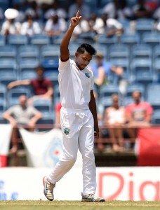 Devendra Bishoo broke England’s opening stand, West Indies v England, 2nd Test, St George’s, 3rd day, April 23, 2015 ©AFP