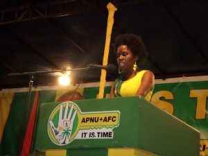 Vanessa Kissoon during her speech at the women’s rally 