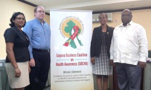 From left: GBCHA’s Ruth Autar; Chief of Mission, Peter Anthes; GBCHA’s Suzanne French and Mr Derrick Cummings.