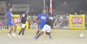 Players battle for a loose ball during competition in the Busta Soft Shoe competition at GFC.