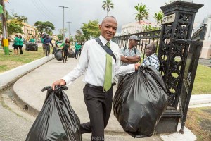 Founder, Sherod Duncan during the clean-up action outside Parliament last Saturday.