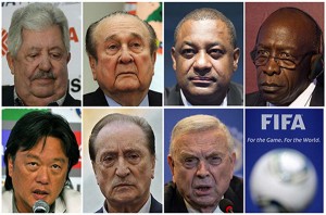 Fifa officials (Lto R, from upper row) Rafael Esquivel, Nicolas Leoz, Jeffrey Webb, Jack Warner, Eduardo Li, Eugenio Figueredo and Jose Maria Marin.