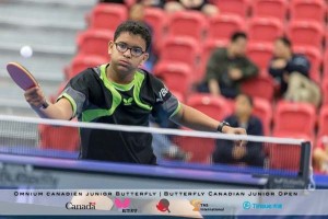 Jeremey Singh in action in Canada at the World Junior Table Tennis Circuit.