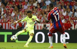 Jerome Boateng wasn’t out quickly enough to prevent Neymar brilliantly scoring again just before the half hour.