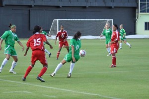 Lady Jags taking on Cuba at the Guyana National Stadium, Providence.