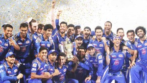 Mumbai Indians celebrate with the IPL 2015 trophy, Mumbai Indians v Chennai Super Kings, IPL 2015, Final, Kolkata, May 24, 2015 © BCCI