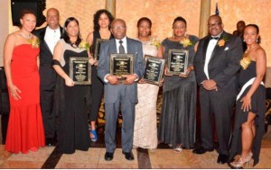 From left, Karen Wharton, vice president of QCAANY; His Excellency Ambassador Bayney Karran; Amlata Persaud, honoree; Dr. Alissa Trotz, honoree; Clarence Trotz, former head master of QC; Dawn Holder-Alert, honoree; Dr. Michelle Foster, honoree; John Campbell, president of QCAANY and Saran Nurse, treasurer of QCAANY.