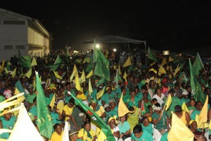 Enthusiastic APNU+AFC supporters at  New Amsterdam on Saturday night. 