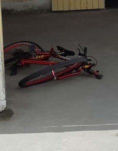 The damaged bicycle at Grove Police Station, EBD.