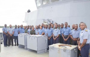 Coast Guard ranks and others on the GDFS Essequibo preparing for the annual Exercise Tradewinds to be held in St. Kitts/Nevis.