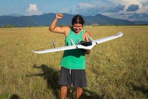 An Amerindian with one of the drones. (Photo: Digital Democracy/Twitter)