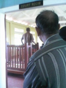 Bharrat Jagdeo in the prisoners’ dock at Whim Magistrate’s Court, Berbice.