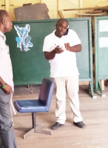 Kwame Mc Coy upstairs of the polling station at St. Sidwell’s Primary yesterday.