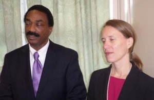 Attorney General Basil Williams and Canadian High Commissioner Nicole Giles