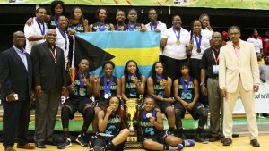 CBC 2015 Women’s Champions, Bahamas pose with Executives following their win Saturday night in Tortola, BVI.