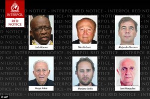 Former FIFA officials Jack Warner, Nicolas Leoz, Alejandro Burzaco, Hugo Jinkis, Mariano Jinkis and Jose Margulies are all on Interpol’s most wanted list. (AP) 