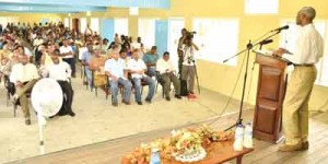 President David Granger addressing the gathering at the Bartica Secondary School 