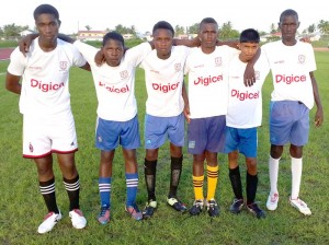 Goal scorers (from left) Keon Farley, Ruben Dainty, Akimbo Henry, Sheldon Benjamin, Randy Bharrat & Gary Mingo.
