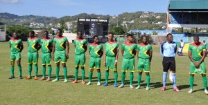 Guyana’s Golden Jaguars before they took on SVG in the first leg on Wednesday last. They will be going all out for victory today. 