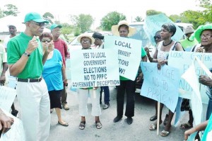 Flashback: David Granger and supporters protest the non-holding  of Local Government Election by the PPP/C government.