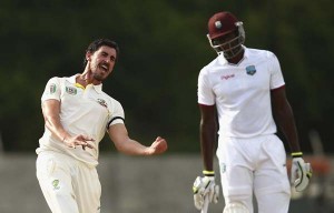 Mitchell Starc finished with 4 for 28, West Indies v Australia, 1st Test, Roseau, 3rd day, June 5, 2015 ©Getty Images