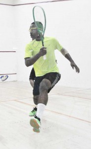 Nyron Joseph climbs on his toes to execute a back hand shot.