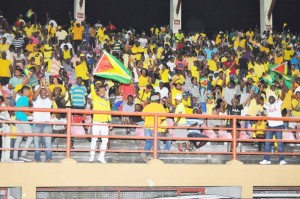 Part of the crowd at the Guyana vs St. Lucia game at the providence Stadium on March 22 last.