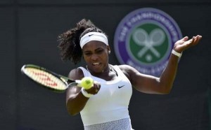 Serena Williams of U.S.A. plays a shot during her match against Margarita Gasparyan of Russia at the Wimbledon Tennis Championships in London, June 29, 2015. (Reuters/Toby Melville)