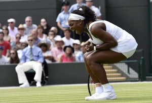 Serena Williams of U.S.A. reacts during her match against Margarita Gasparyan of Russia at the Wimbledon Tennis Championships in London, June 29, 2015. (Reuters/Toby Melville)