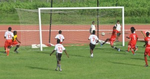 The PLI keeper is comprehensively beaten as Stephon Glenn scores in the 12th minute for Leonara Secondary. 