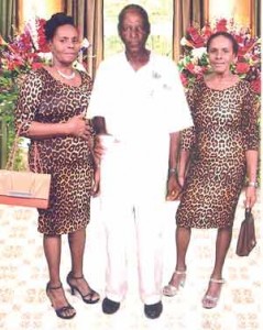 (From left to right) Guyana’s oldest living triplets, Elizabeth, George and Mary Ellis