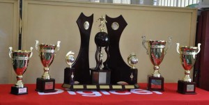 The beautiful trophies including the Lien Trophy (centre) which will be up for grabs in this year’s tournament on display.