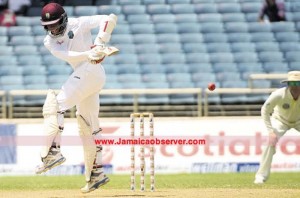 West Indies skipper Denesh Ramdin in action against Australia during day four of the second Test at Sabina Park yesterday. Australia won 277. (PHOTO: GARFIELD ROBINSON)