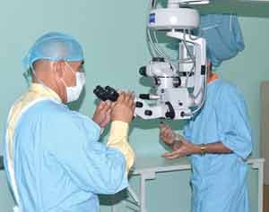 Health Minister Dr. George Norton examining the theatre at the National Ophthalmology Hospital at Port Mourant.   